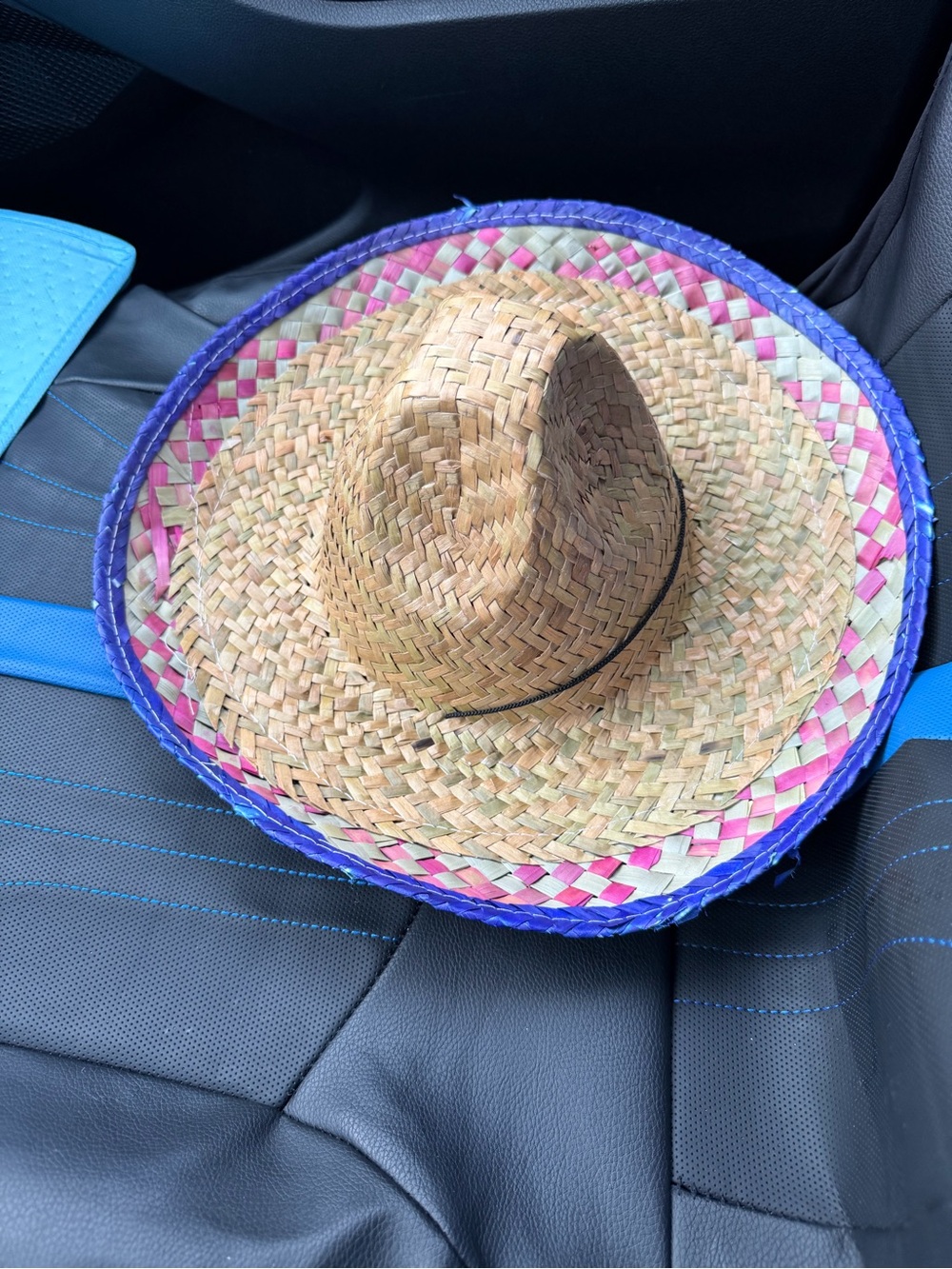 Kids Straw Sun Hat with Pink & Purple Trim